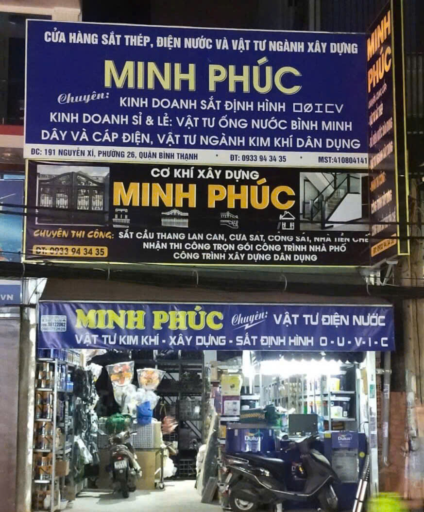 Cửa hàng điện nước, sắt thép, vật tư Minh Phúc